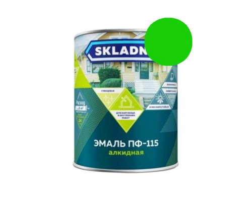 Эмаль ПФ-115 ярко-зеленая 0,8кг SKLADNO (14) Престиж