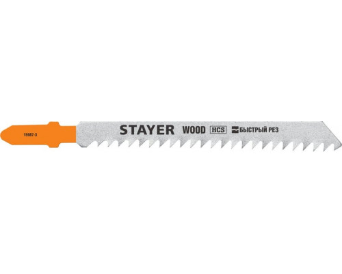 STAYER  T111C, T-хвост., HCS сталь, по пластику/дереву/ДСП, шаг зуба 3мм, (8TPI), раб. длина 75мм, 2шт, Полотна для лобзика, Professional (15987-3)