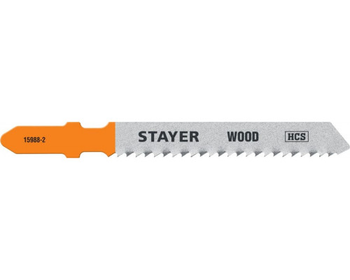 STAYER  T119B, T-хвост., HCS сталь, по дереву/фанере/ДСП, шаг зуба 2мм, (12TPI), раб. длина 50мм, 2шт, Полотна для лобзика, Professional (15988-2)