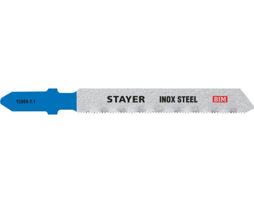 STAYER  T118GF, T-хвост., Bi-Metal, по металлу 0,5-1,5мм, шаг зуба 1,1мм, раб. длина 50мм, 2шт, Полотна для лобзика, Professional (15994-1.1)