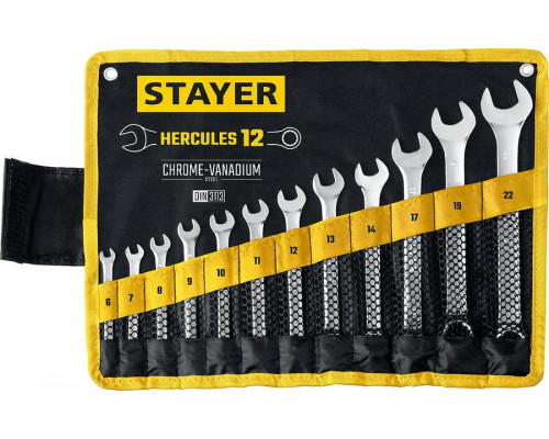 STAYER  HERCULES, 12 шт, 6 - 22 мм, Набор комбинированных гаечных ключей (27081-H12)