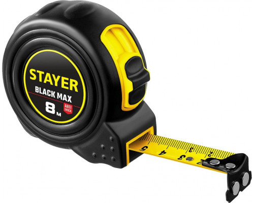 STAYER  BlackMax 8м х 25мм, Рулетка с двумя фиксаторами (3410-08)