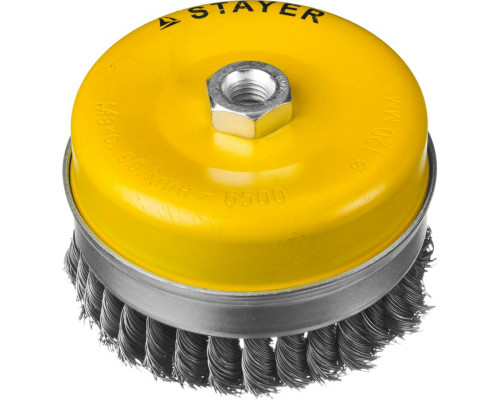 STAYER  120 мм, жгутированная стальная проволока, 0.5 мм, Щетка чашечная, PROFESSIONAL (35137-120)