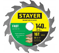 STAYER FAST 140 x 20/16мм 16Т, диск пильный по дереву, быстрый рез