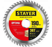 STAYER OPTIMA 190 x 30/20мм 36Т, диск пильный по дереву, оптимальный рез