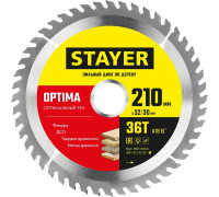 STAYER OPTIMA 210 x 32/30мм 36Т, диск пильный по дереву, оптимальный рез