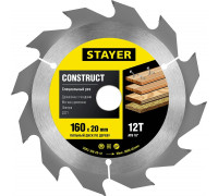 STAYER Construct 160 x 20мм 12Т, диск пильный по дереву, технический рез с гвоздями