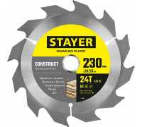 STAYER CONSTRUCT 230 x 30/20мм 24Т, диск пильный по дереву, технический рез