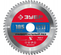 ЗУБР Универсальный рез 185 x 30/20мм 60Т, диск пильный по алюминию