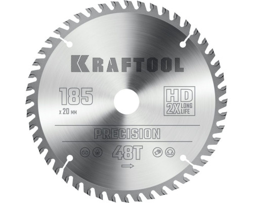 KRAFTOOL PRECISSION 185x20мм 48Т, диск пильный по дереву