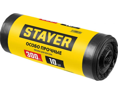 STAYER  HEAVY DUTY 300 л, чёрные, 10шт, особопрочные, строительные мусорные мешки (39157-300)
