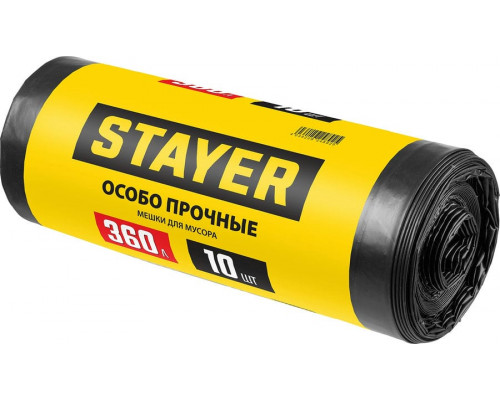 STAYER  HEAVY DUTY 360 л, чёрные, 10шт, особопрочные, строительные мусорные мешки (39157-360)