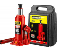 STAYER  RED FORCE, 6т, 216-413 мм, Бутылочный гидравлический домкрат в кейсе (43160-6-K)