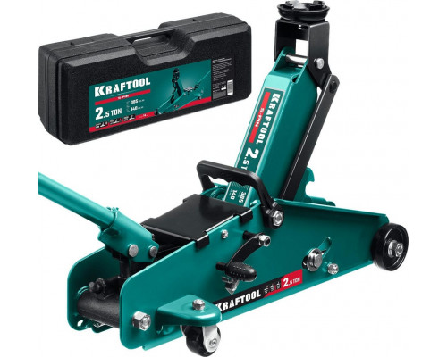 KRAFTOOL  S-PIN, в кейсе 2.5т, 140-385 мм, Подкатной домкрат с увеличенным подъемом и фиксатором (43457-2.5-K)
