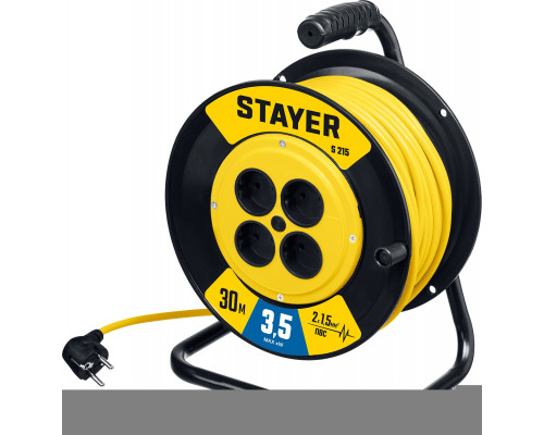 STAYER  S-215 ПВС 2х1.5 30м 3500Вт,  Силовой удлинитель на катушке (55072-30)