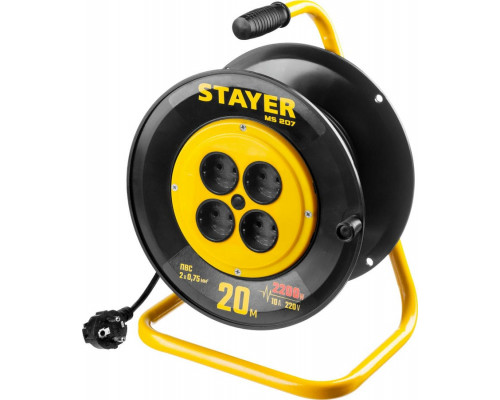 STAYER  MS-207 ПВС 2х0.75 20м 2200Вт,  Удлинитель на катушке (55073-20)