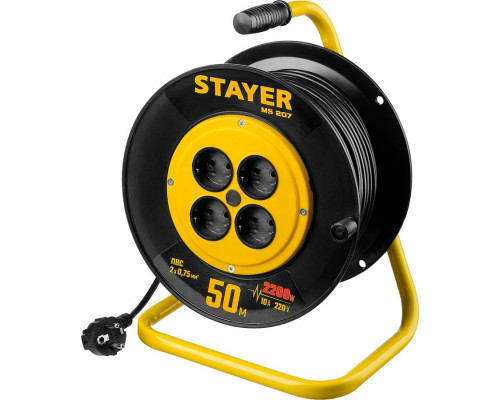 STAYER  MS-207 ПВС 2х0.75 50м 2200Вт,  Удлинитель на катушке (55073-50)