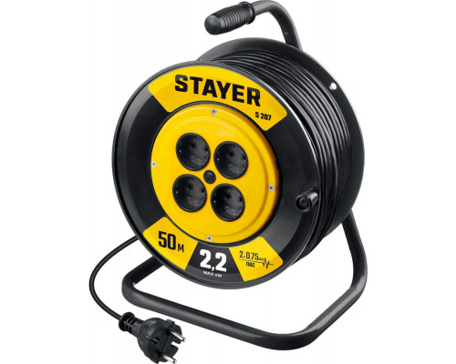 STAYER  S 207 ПВС 2х0.75 50м 2200Вт,  Удлинитель на катушке (55073-50)