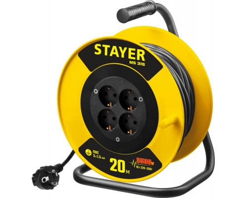 STAYER  MS-315 ПВС 3х1.5 20м 3500Вт,  Силовой удлинитель на катушке (55078-20)
