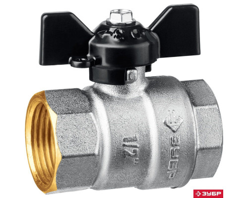ЗУБР  d 1/2", ручка "бабочка","мама-мама", Полнопроходной шаровой кран (51323-1/2)